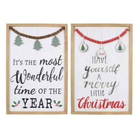 YOUNGS Wood Framed Christmas Wall Sign with 3D Bead & Ornament Accent 90617